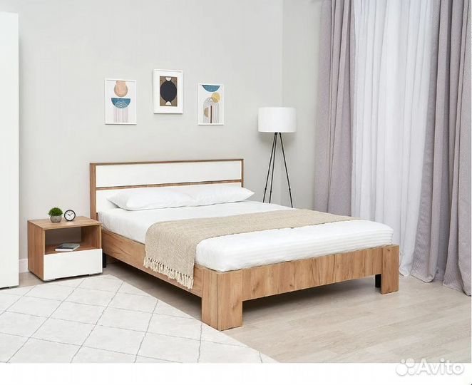 Кровать Ирма 1.6 м белый / дуб крафт золото