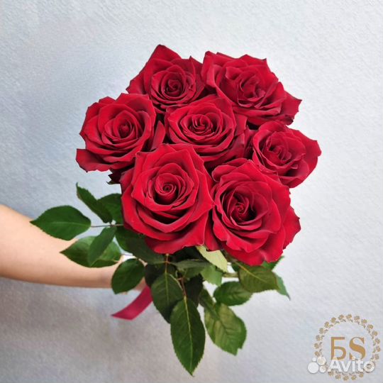 Доставка 46-10-00. Букет 7 красных роз. Цветы