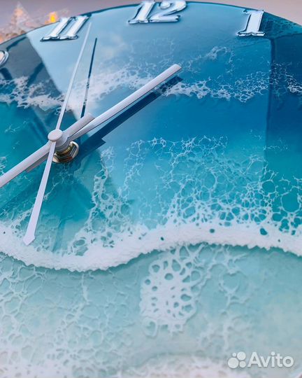 Часы интерьерные 3D Море, из эпоксидной смолы