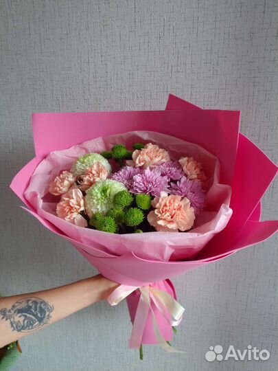 Букет цветов сборный, хризантема, гвоздика