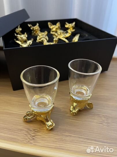 Рюмки перевертыши золотые в подарочной коробке