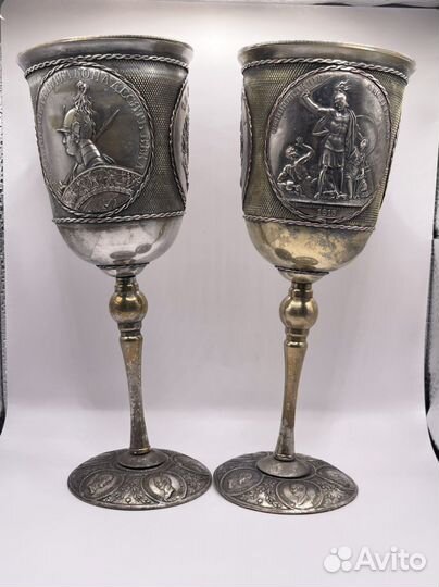 Бокал кубок чеканка серебрение золочение за два