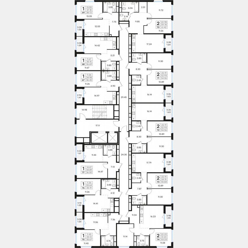 2-к. квартира, 61,4 м², 8/15 эт.