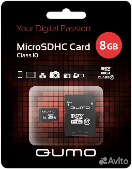 Карта памяти qumo 8Gb Micro sdнс Class10 + адаптер