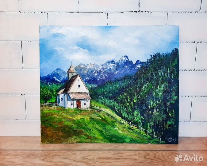 Картина церковь горы Картина маслом Горный пейзаж