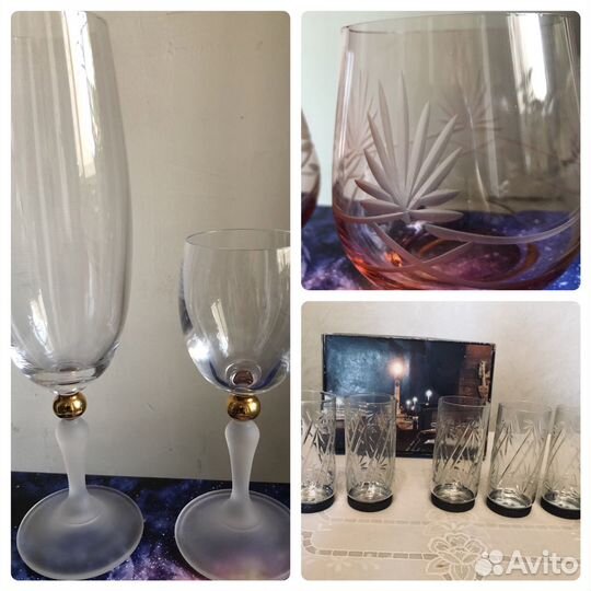 Фужеры Богемия, стаканы цветные винтаж, посуда