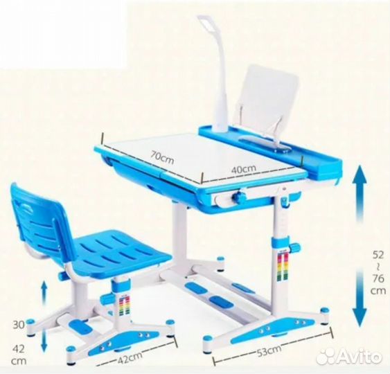 Растущая парта и стул Mealux evo-04 с лампой