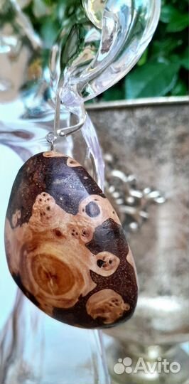 Серьги. Берёзовая капа. Ручная работа