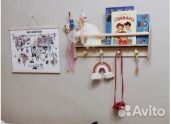 Книжная полка-библиотека 2, 3 яруса, с вешалкой