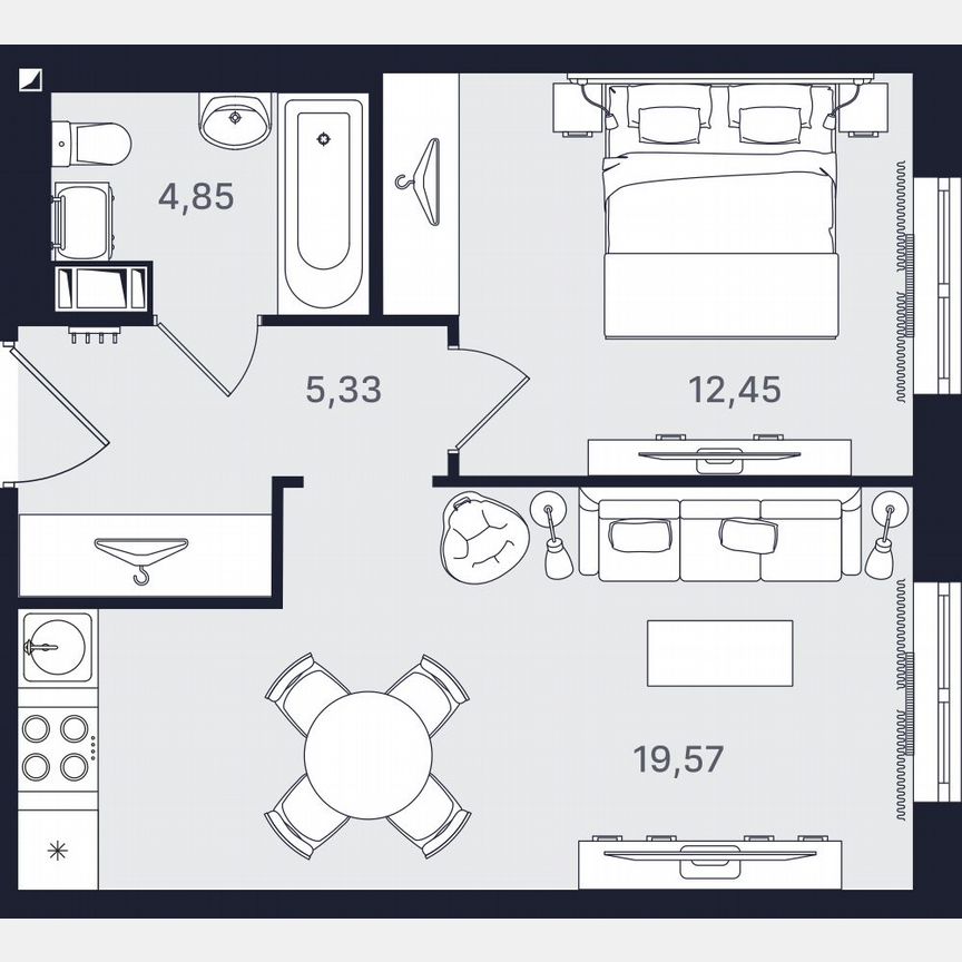 2-к. апартаменты, 42,2 м², 18/24 эт.