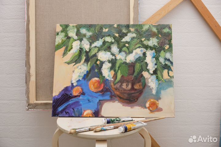 Картина маслом на холсте 50*40 черемуха