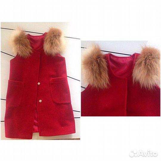 Жилет длинный, с натуральной лисой