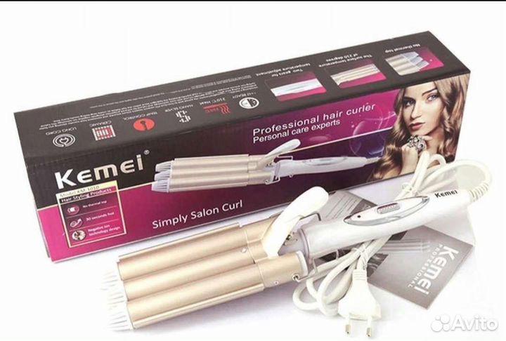 Тройная плойка стайлер kemei