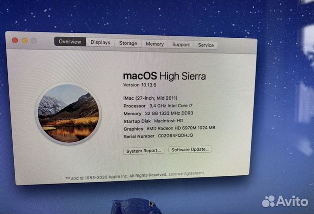 Apple iMac 27 mid 2011 i7 32Gb SSD250 1tbhdd
