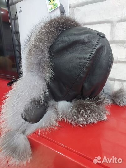 Шапка ушанка женская натуральный мех и кожа