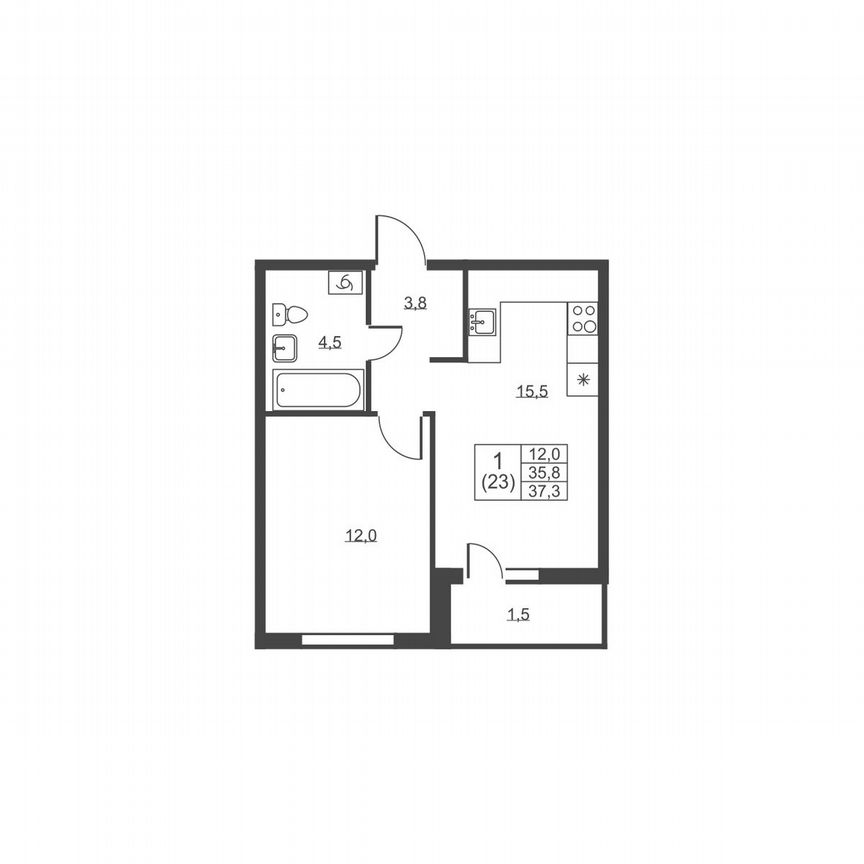 1-к. квартира, 37,3 м², 3/8 эт.