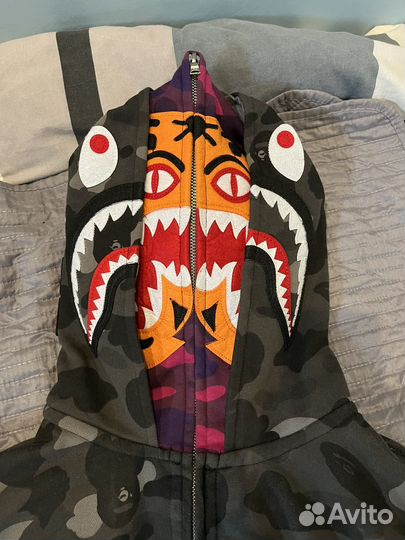 Bape double tiger shark full zip hoodie black
