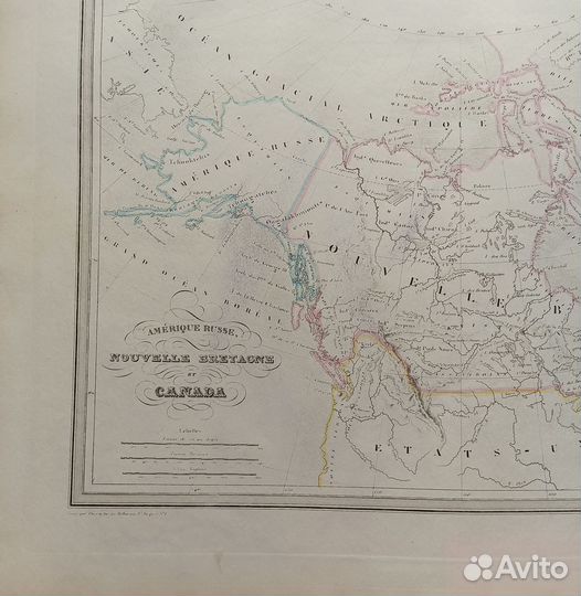 Антикварная карта Канады Аляски США 1849