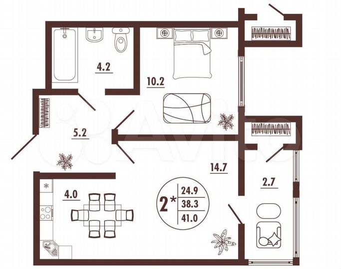 2-к. квартира, 41 м², 6/13 эт.