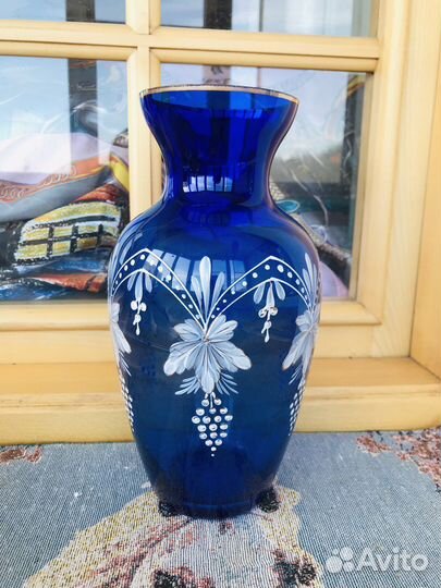 Ваза виноградная лоза синее стекло СССР