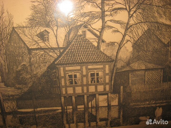 Антикварная гравюра 1928 год Otto Holm