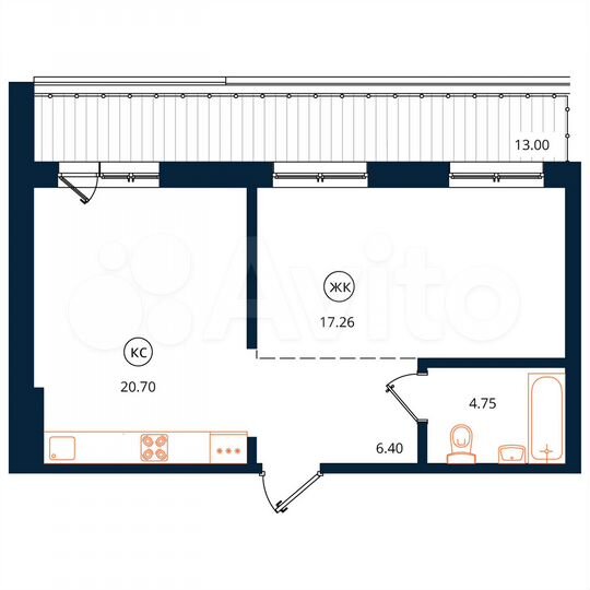 1-к. квартира, 62,1 м², 17/17 эт.