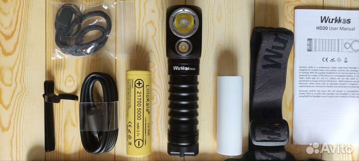 Wurkkos HD20 5000K (белый) + акб 21700 5000mAh