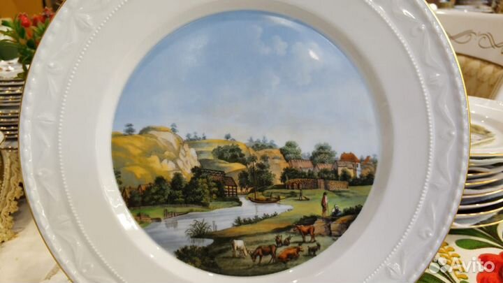 Тарелка декоративная виды Берлина KPM синий жезл