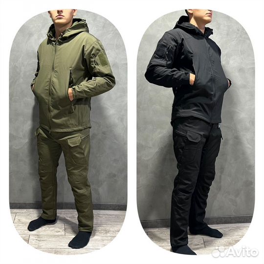 Костюм Softshell черный/Олива +Ремень кобра