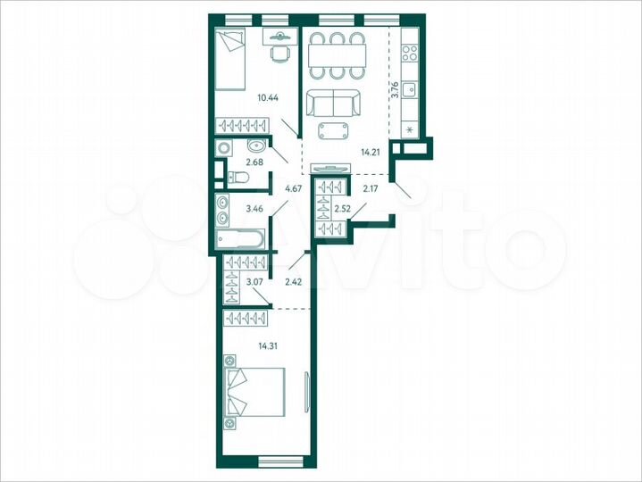 2-к. квартира, 63,7 м², 4/28 эт.