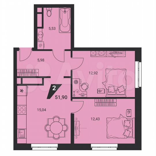 2-к. квартира, 51,9 м², 20/21 эт.