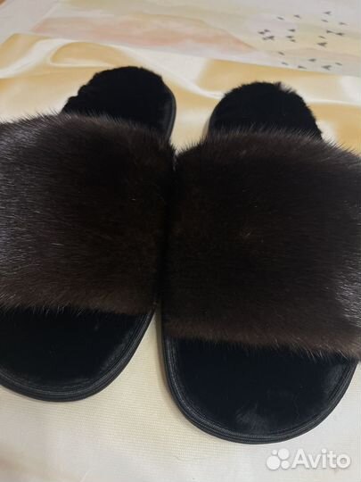 Тапочки норка на овчине