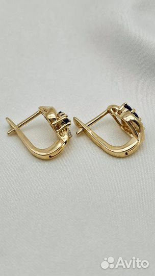 Золотые серьги с сапфирами и бриллиантами 585/2.89
