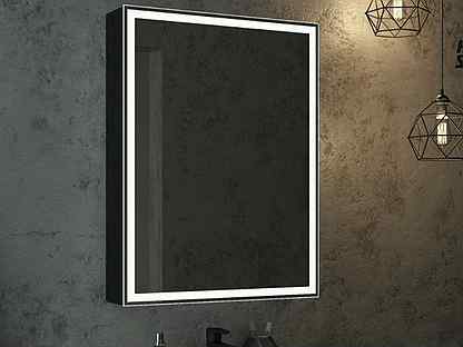Зеркало-шкаф с подсветкой Mirror Box black 600х800