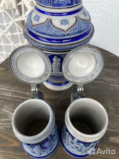 Кувшин пивной J.W. Remy с двумя кружками. Германия