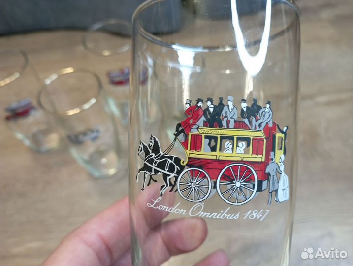 Винтажные стеклянные стаканы с автомобилями. 5 шт
