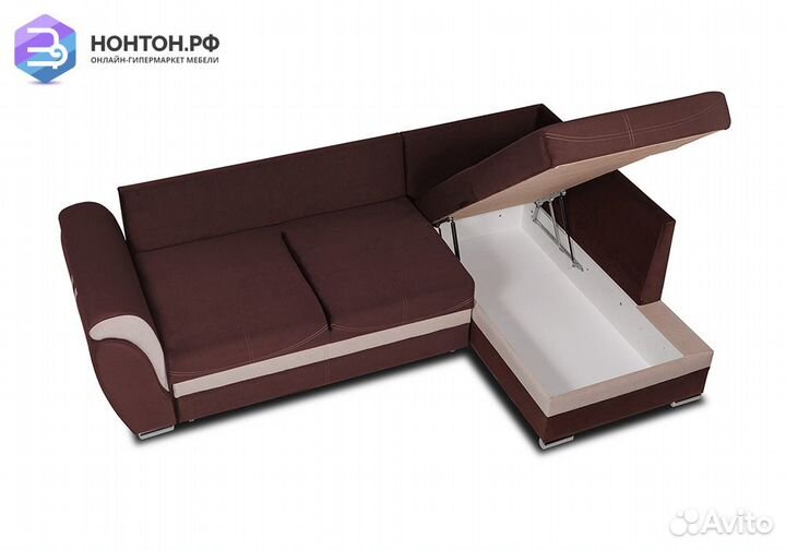 Диван угловой дельфин Стефани шоколадный / айвори