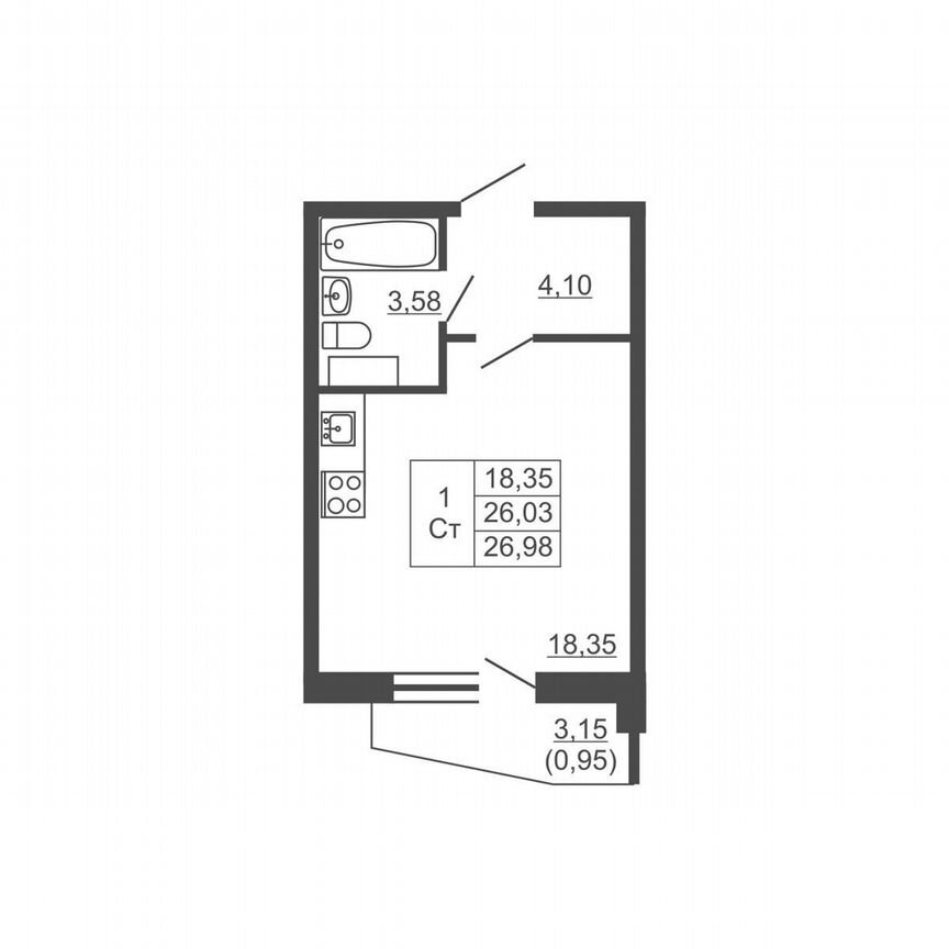 Квартира-студия, 27 м², 3/16 эт.