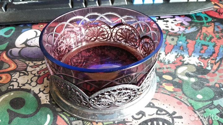 Ваза мельхиор стекло СССР