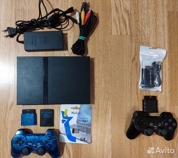 PS2 slim 64гб + 55 игр + беспроводной геймпад