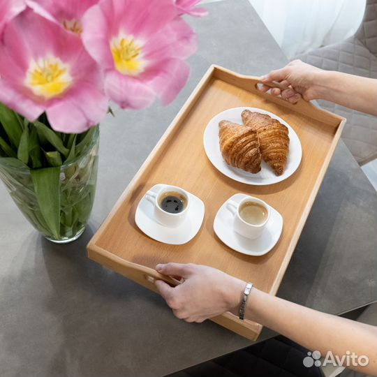 Поднос деревянный прямоугольный с ручками