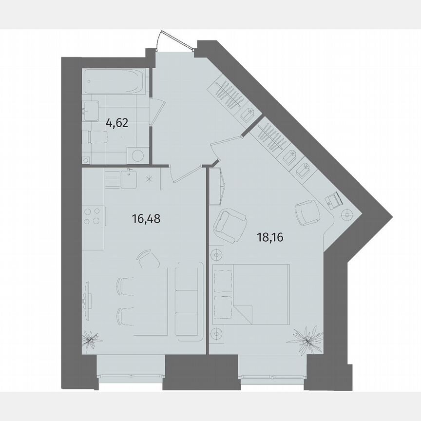 1-к. квартира, 45,7 м², 2/13 эт.