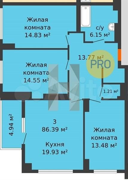 3-к. квартира, 86,4 м², 5/25 эт.