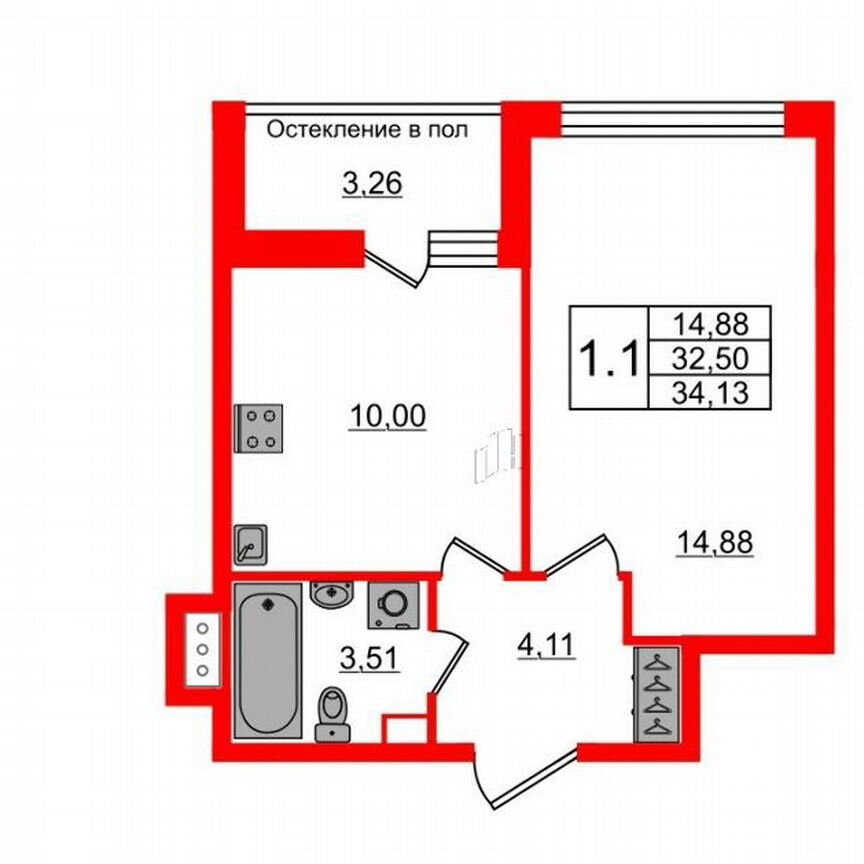 1-к. квартира, 32,5 м², 10/12 эт.