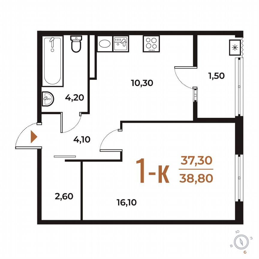 1-к. квартира, 38,8 м², 4/8 эт.