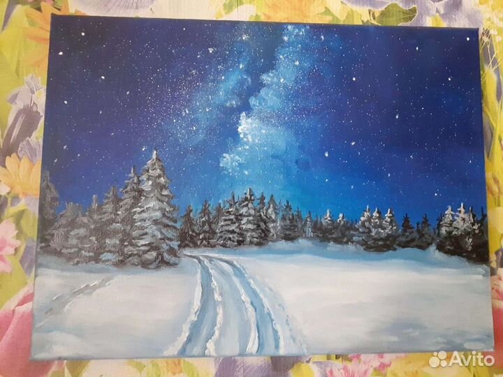 Картина маслом, зимняя ночь
