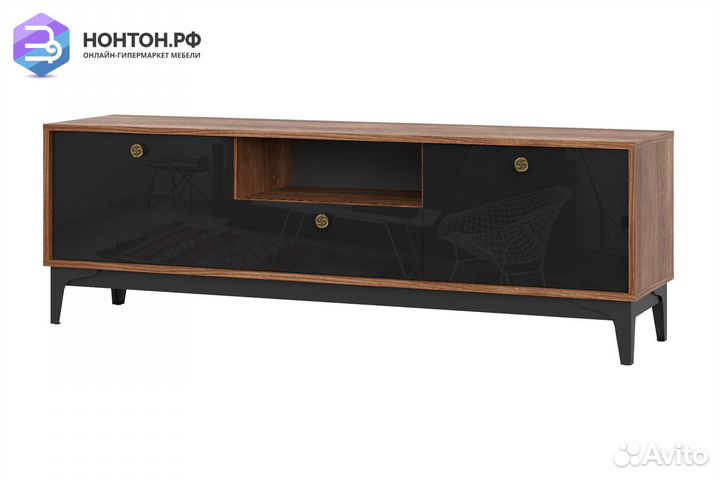 Тв-тумба Brass каштан арвадона / черный глянец