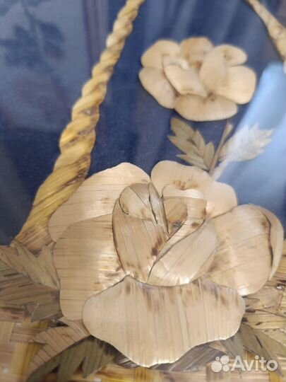 Картина Панно из дерева СССР корзина с цветами