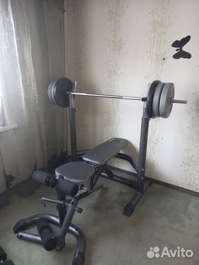 Скамья для жима со стойками и штангой бу