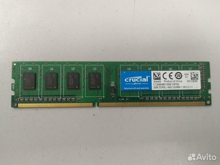 Оперативная память Crucial DDR3L 2Gb 1600Mhz